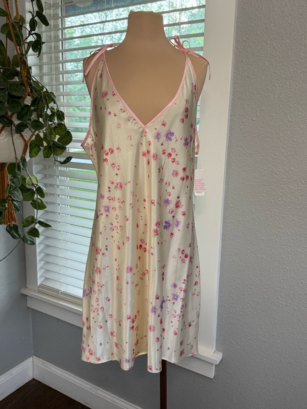 NWT Coquette Satin Floral Slip Dress Shoulder Ties Size XL